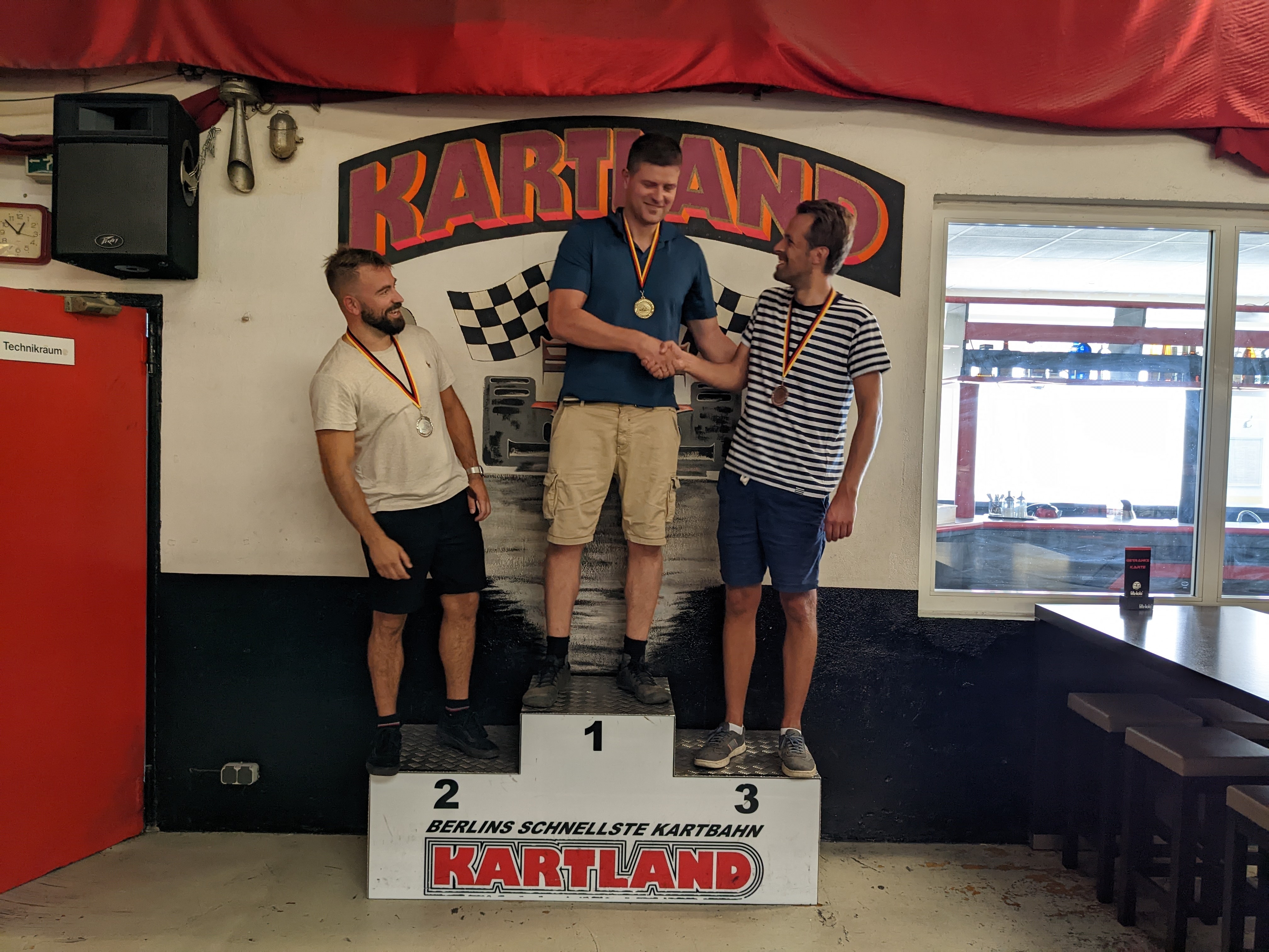 The podium from our grand prix - Tim in first, Kevin in second, and Mikael in third.